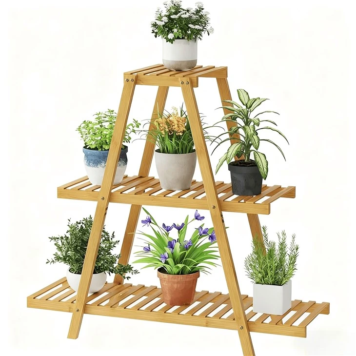 3 Tier Bamboo Flower Holder Ladder Rack manufacturers
