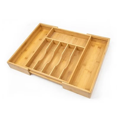 Napapalawak na Bamboo Kitchen Silverware Utensils Drawer Organizer